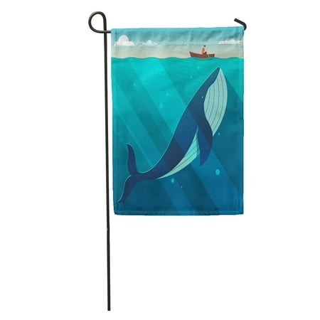 SIDONKU Blue Huge White Whale Under The Small Boat Hidden Power Garden Flag Decorative Flag House Banner 12x18 (Best Small Power Boats)