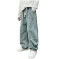 thumbnail image 2 of SGFCWSX Boys Baggy Jeans for Kids Denim Pants Straight Wide Leg Elastic Waist Casual Trousers with Pockets Light Blue Size 9-10 Years, 2 of 6