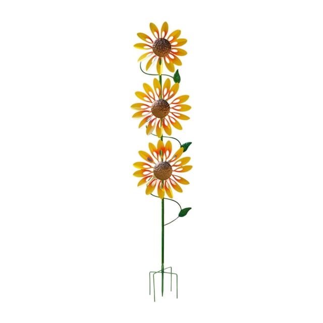 Carillón de viento con motivo de girasol hecho de , escultura de viento creativa con poste, decoración cálida, turbina de viento de jardín para