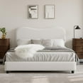 thumbnail image 3 of Queen Size Bed Frame with Upholstered Headboard, Boucle Platform Bed with Rounded Corners Design, Wooden Slats, Noise Free, No Box Spring Needed, White, 3 of 9