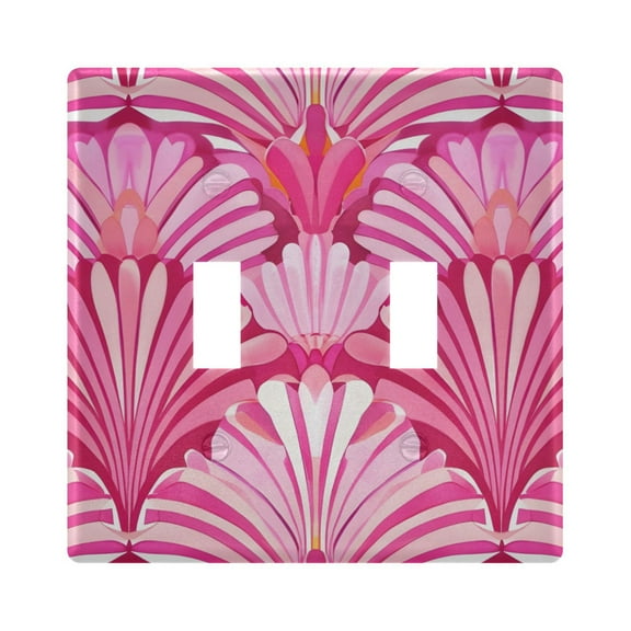 Pink Striped Shells Light Switch Plate Covers 2 Gang Wall Plate Plastics Outlet Covers for Kitchen Home Office Decor