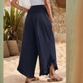 thumbnail image 5 of Mohiass Palazzo Pants for Women Beach Flowy Linen Pants Wide Leg Summer Ruffle Hem Pants Boho 2025 Smocked Waist Trousers with Pockets Navy 2XL, 5 of 8