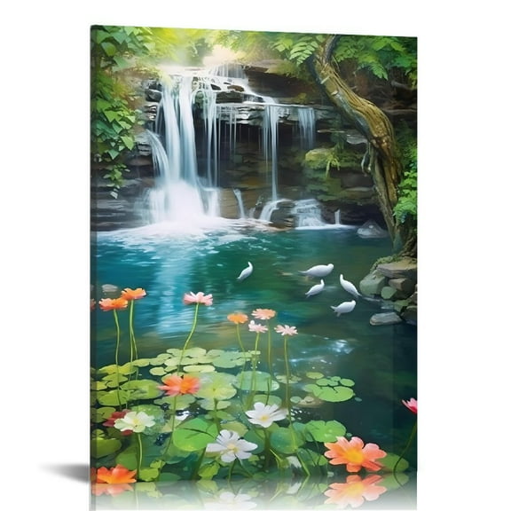 Pratyus Fall Decor Waterfall Scenery Canvas Art Modern Prints Home Decoration Wall Decor for Bathroom 12x16in