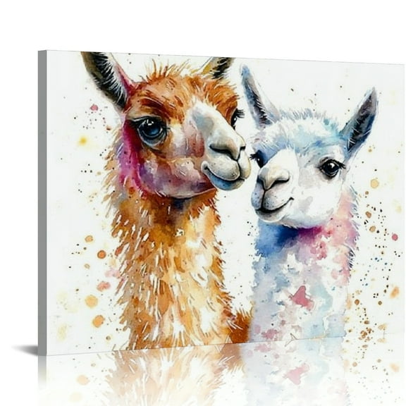 Patifu alpaca Mom and baby Animals. Watercolor Art Print, playroom, and bathroom. Wall art decoration 20x16in