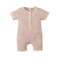 thumbnail image 1 of Baby Short Sleeve Contrast Color  Neck Single-Breasted Romper, 1 of 5