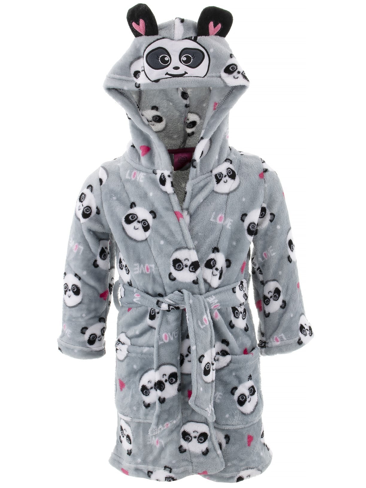 Chili Peppers Girls Gray Robe Panda Fleece Hooded Character Bathrobe