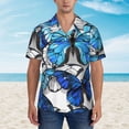 thumbnail image 4 of Haiem Blue and White Butterflies Printed Hawaiian Shirt for Men - Men’s Casual Beach Summer Shirts - Stretch Fabric with Modern Fit-Large, 4 of 9