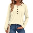 thumbnail image 2 of Women's Long Sleeve Shirts 2026 Spring Fashion Dressy Casual Tops Trendy Henley Blouses Cute Work Outfits Clothes, Beige, S, 2 of 5