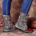 thumbnail image 4 of Women Floral Print Ethnic Boots Retro Boho Buckle Flat Boots Zip Up Round Toe Shoes, 4 of 5