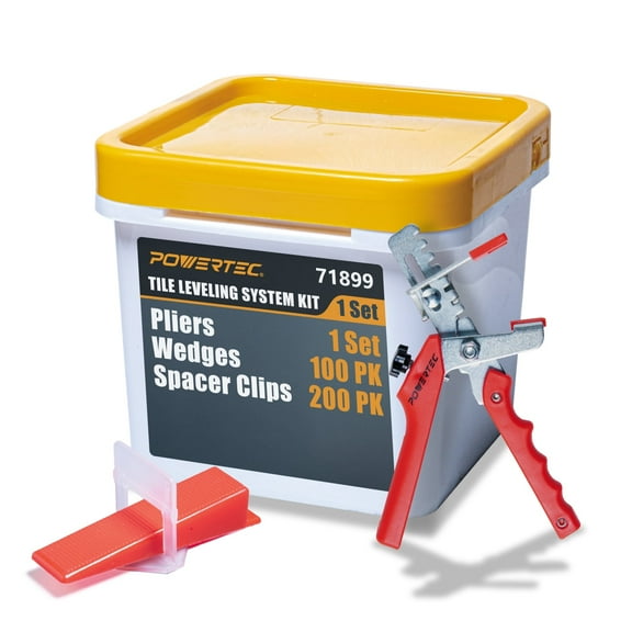 POWERTEC Leveling System Kit with Plier, Wedges 100PK & 1/16" Tile Spacer Clips 200PK for Floor and Wall Installation (71899N), 1 Set, Red