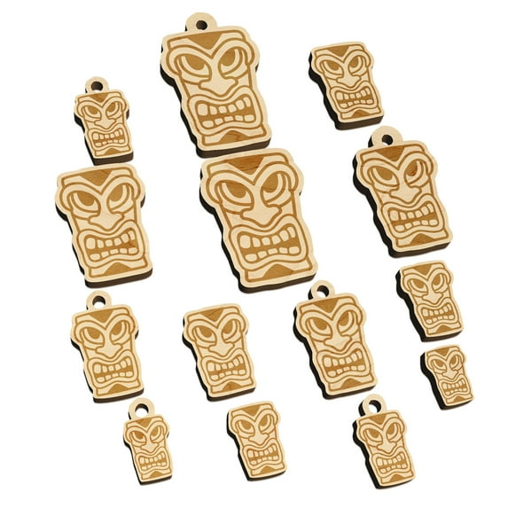 Hawaiian Tiki Head Wood Mini Charms Shapes DIY Craft Jewelry - No Hole - 25mm (7pcs)
