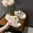 thumbnail image 5 of QING Womens Platform Espadrille Sandals Flatform Floral Crochet Cork Open Toe Summer Beach Slide Sandals, Beige, Size 10, 5 of 6