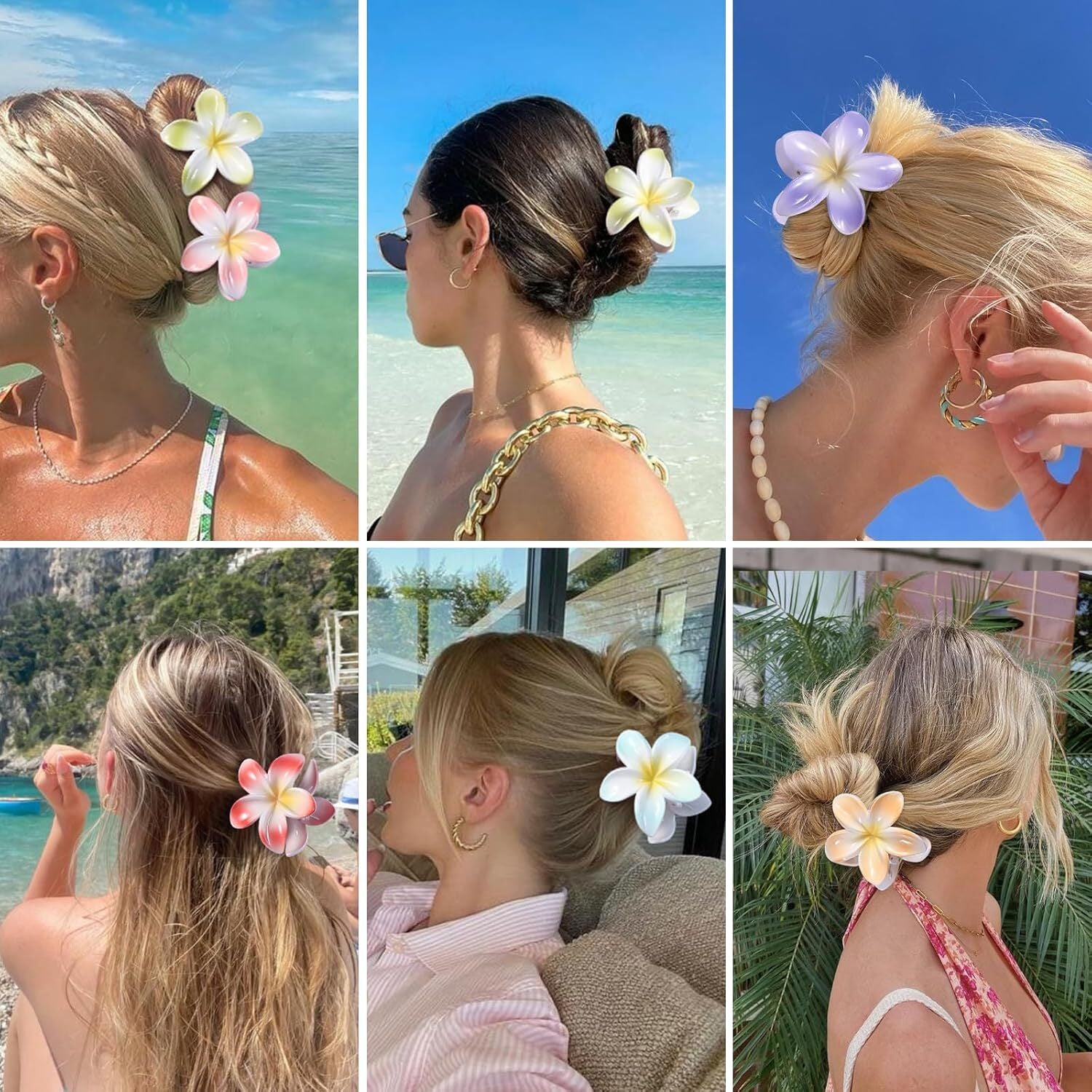 4 PCS Flower Hair Clips - Hawaiian Claw Clips for Vacation Hibiscus Hair Claw Clips Cute Large Hair Clips for Thick and Thin Hair Plumeria Hair Accessories for Women Girls, Style 2