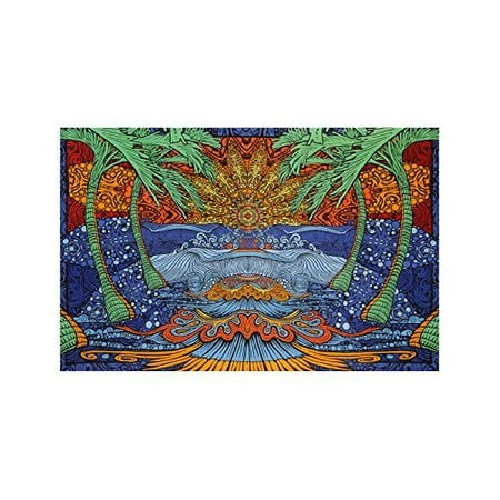Paradise Surf Sign - Sunshine Joy 3D Epic Tropical Paradise Surf Wave Palm Tree Tapestry Tablecloth Beach Sheet Wall Art Huge 60 x 90 Inches