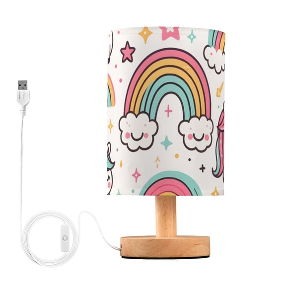 Bedside Desk Lamp LED Cute Unicorns and Rainbow Table Nightstand Lamps Warm Light Fabric Lampshade for Home Bedroom Office Living Room Decor