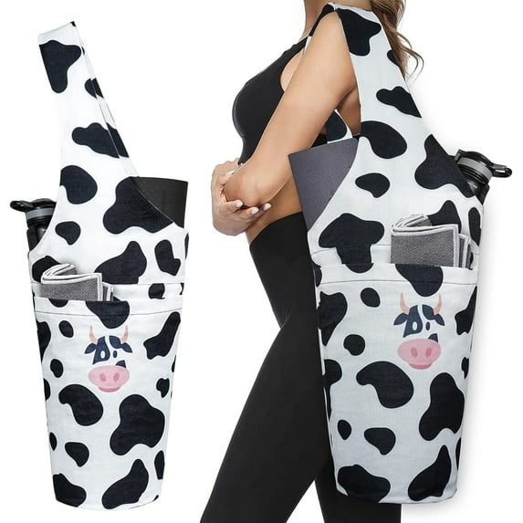 Fashion Printed Yoga Mat Bag with Large Side Pocket & Zipper Pocket Long Tote Yoga Bag Fit Most Size Mats - Holds More Yoga Accessories
