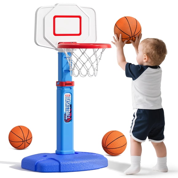 HYES Panier de Basketball pour Tout-Petits, Panier de Basketball Intérieur à Hauteur Réglable pour Enfants 1-3, Mini But de Basketball Pliable avec 3 Ballons, Ballon de Piscine Extérieur