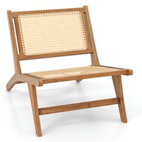 Topcobe Teak Wooden Chair with Handwoven Rattan Seat and Backrest, Outdoor Patio Furniture for Garden Backyard Pool Deck
