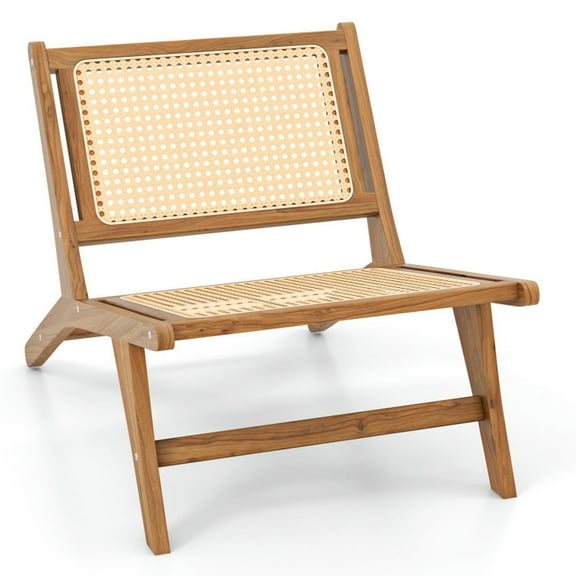 GVN Outdoor Kitchen Chair, Dinner Chairs,Teak Wooden Chair with Handwoven Rattan Seat and Backrest
