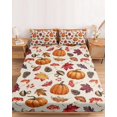 thumbnail image 2 of Twin Sze Fitted Sheet Set - Pumpkins Fall 2 Piece Bedding Sets 16" Deep Pocket Fitted Sheet with 1 Pillowcase, Thanksgiving Maple Leaves Mushroom Beige Brushed Microfiber Hotel Luxury Bed Sheets, 2 of 9