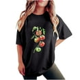 thumbnail image 2 of LEBONYARD Womens Summer Tops with Sleeves,Summer Shirts for Women summer fall,Women's Fashion Summer Round Neck Drop Sleeves Leisure Short Sleeve Fruit Printing Tops Black S, 2 of 7