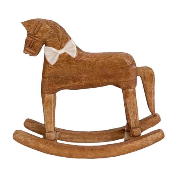 Caballo mecedor de madera para decoración de mesa, decoración del hogar, figura rústica de caballo mecedor para armario, estante de sala de estar