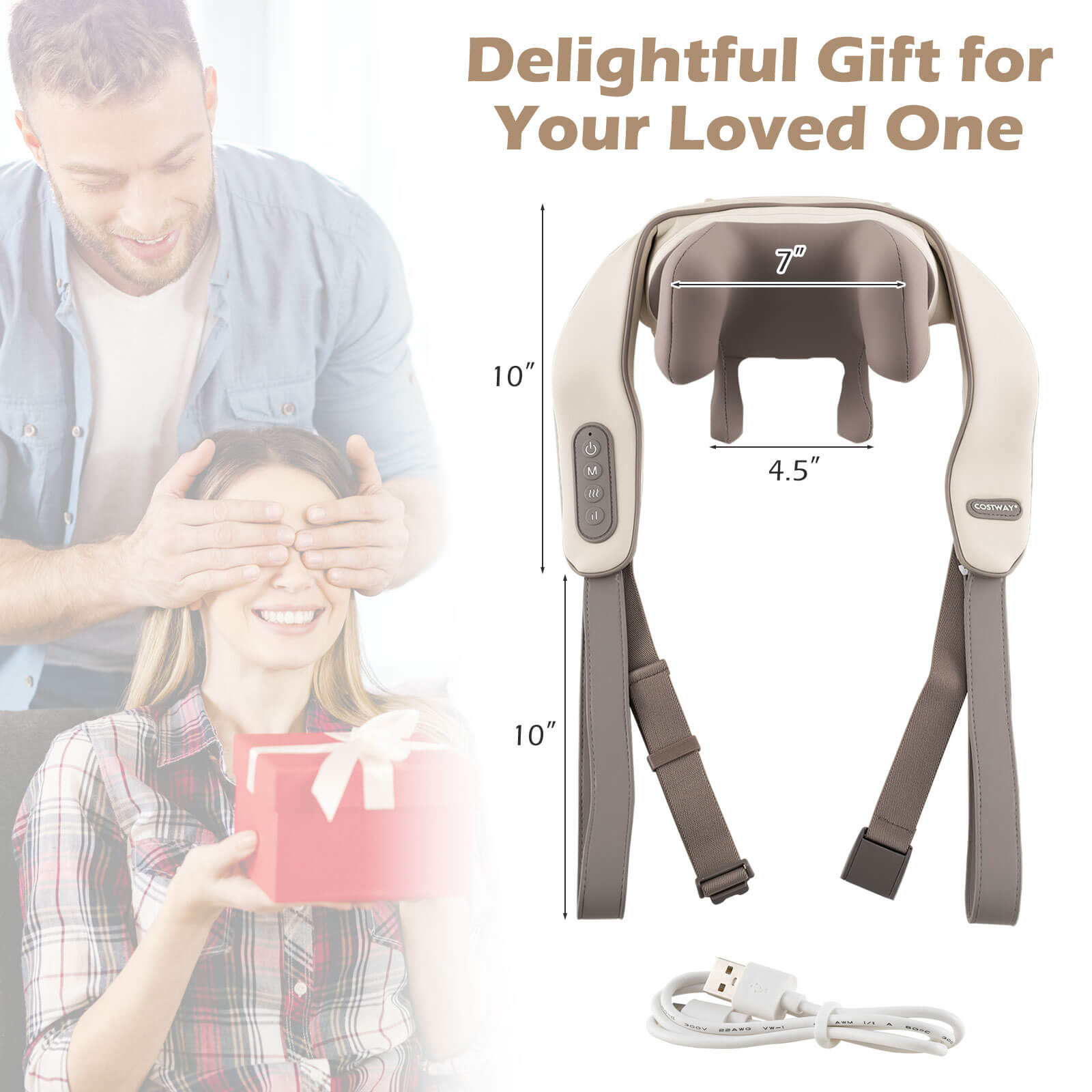Costway Neck Shoulder Massager with 2 Heating Levels & Adjustable Intensity Beige