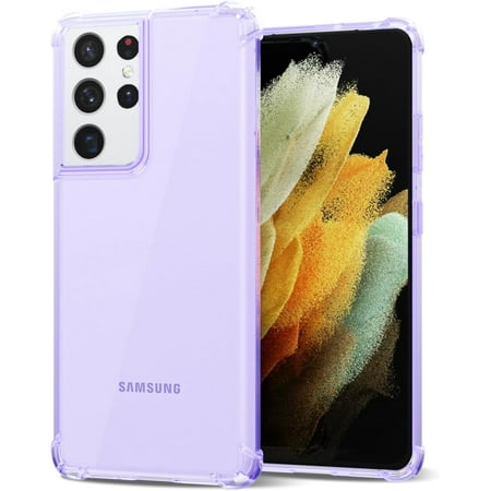 for Samsung Galaxy S21 Ultra Phone Case Clear, Transparent Thin Slim Flexible TPU Cute Cover Aesthetic Design, Soft Silicone for Women Girl, Non-Yellowing Protective Bumper, Light Purple