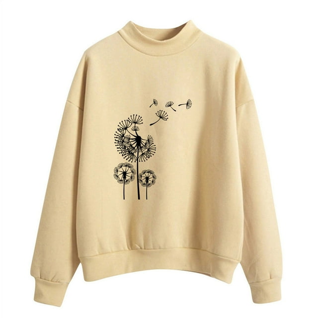 toraway Chandails en Molleton pour Femmes Sans Capuche Automne Hiver Col Rond Couleur Unie Imprimé Manches Longues Chandail m