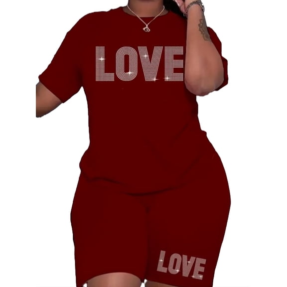 Women’s Plus Size Shorts Set with “Love” Graphic (Large 10-12)
