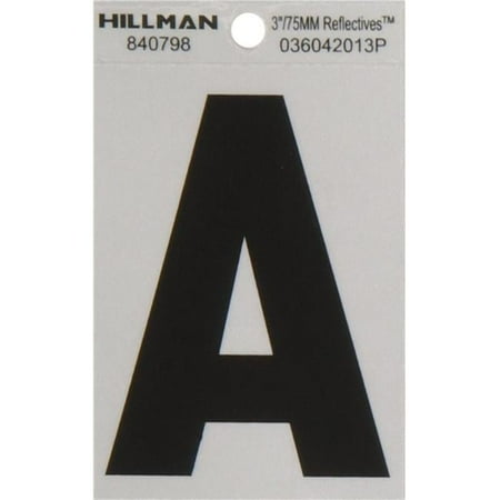 Hillman 840798 3" Black and Silver Reflective Poly-Film Adhesive Letter A