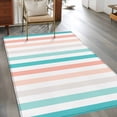 thumbnail image 3 of Coral Red Aqua Stripes Washable Area Rugs 4'x6', Minimalist Abstract Vertical Striped Low Pile Throw Living Room Rug Non-Slip Sturdy Edge Binding Carpet for Indoor Entryway Bedside Kitchen, 3 of 9