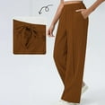 thumbnail image 4 of Caywon Women's Casual Solid-Color Wide-Leg Pants Drawstring Double-Pocket Athletic Pants High-Waisted Trousers Suitable for Leisure Running or Casual Wear, 4 of 7