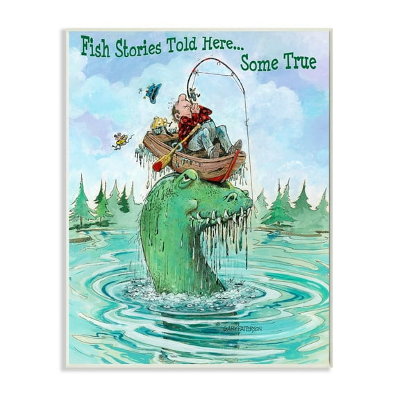 Stupell Industries Stories Told Here Funny Sports Fishing Cartoon Design Wall Plaque by Gary Patterson