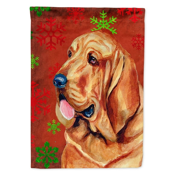 Bloodhound Red and Green Snowflakes Holiday Christmas Garden Flag