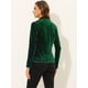 thumbnail image 4 of Chaqueta de traje de manga larga con solapa con muescas y un botón de terciopelo para mujer Verde oscuro L, 4 of 5