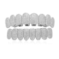 thumbnail image 2 of QQTDFG 14K Gold Plated CZ Teeth Grillz Hip Hop Top Bottom Mouth Silver Grill Set Custom-Style J-Silver-Bottom, 2 of 9