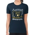 thumbnail image 4 of Women's G-III 4Her by Carl Banks Navy Milwaukee Brewers Super-Slim Fit Lightweight Collage Team Graphic Crew Neck, 4 of 5