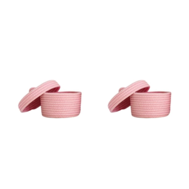 Toystoory Cestas tejidas versátiles de algodón para almacenar y organizar con estilo y durabilidad Cesta de almacenamiento con almacenamiento rosa con tapa S 2Conjunto