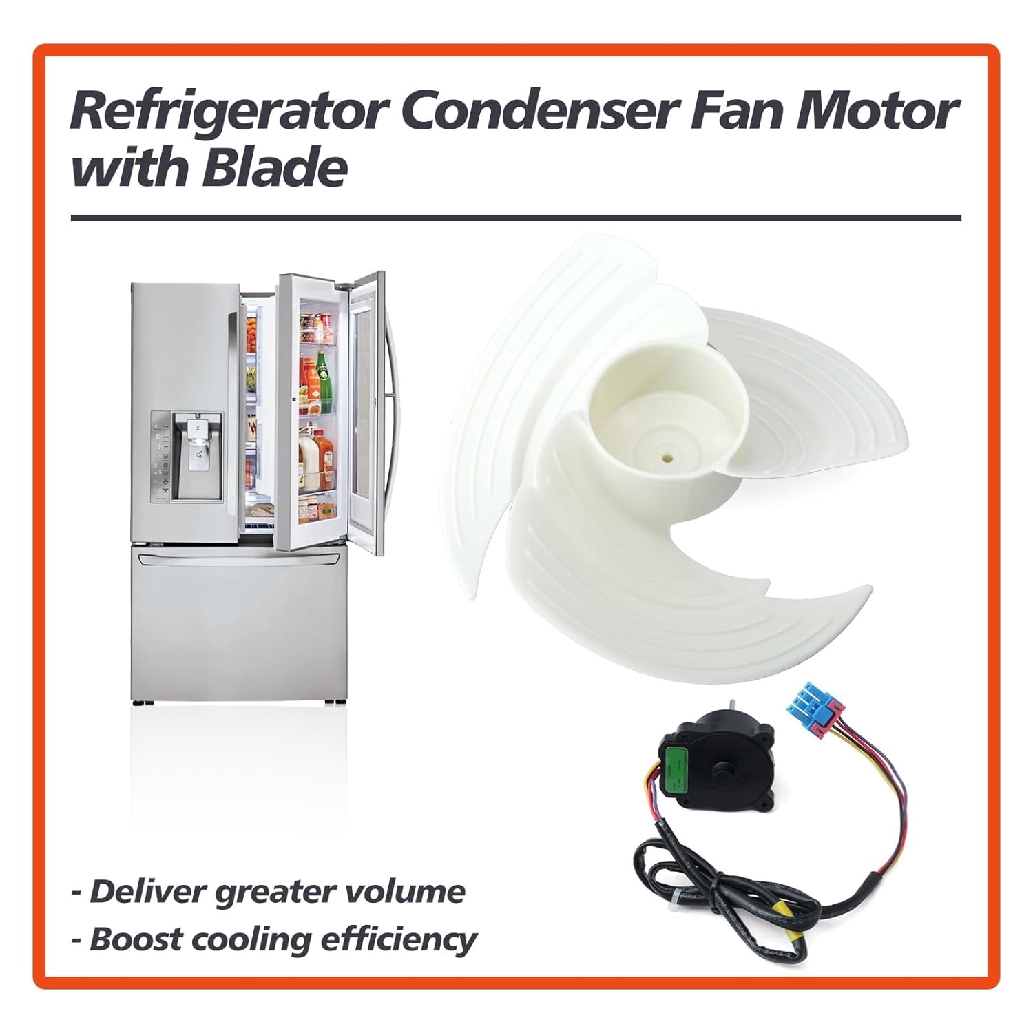 EAU65058502 EAU65058501 Refrigerator Condenser Fan Motor with Blade Replacement for LG LMXS LNXC LNXS RDCS etc Fridges for Kenmore Freezer Assembly Replace EAU64843805 RFD3410A102A