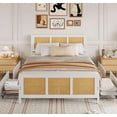 thumbnail image 1 of Ourlova Queen Size Rattan Accent Storage Bed with LED Lights - 4 Drawers and Woven Front MDF Wood Frame White Finish, 1 of 8