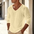 thumbnail image 5 of UVEASISHA Men' Cotton T-Shirt Long Sleeve V Neck Solid Basic Tees Relaxed Fit Casual Summer Tops Vacation Street Breathable Undershirt, 5 of 6