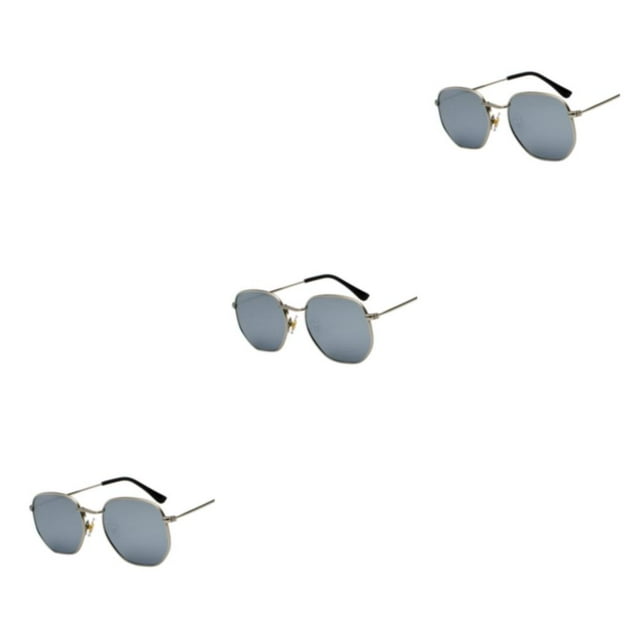 Thinsony Hexagonal Polarized Lightweight Frame Unisex Protection PC Hexagon Men Women Comfortable silver white silveC4 3Set