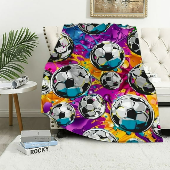 Chilfamy Soccer Blanket Gifts Sports Throw Blanket for Soccer Lover, Kids, Adults, Teens, Girls & Boys - Tie Dye Print Soft Fuzzy Blankets for Couch, Sofa & Bed