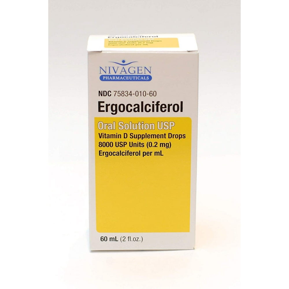 Nivagen Ergocalciferol Oral Vitamin D Supplement Drops, 8000 USP, 60 mL