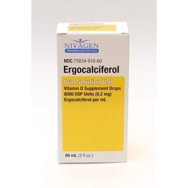 Nivagen Ergocalciferol Oral Vitamin D Supplement Drops, 8000 USP, 60 mL