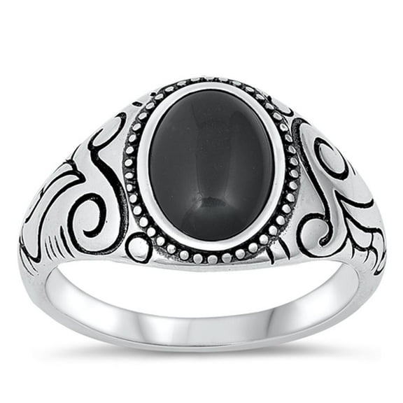CHOOSE YOUR COLOR Bali Simulated Black Onyx Ring .925 Sterling Silver Band CZ Female Size 8