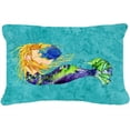 thumbnail image 1 of Blonde Mermaid On Teal Canvas Fabric Decorative Pillow, 1 of 1