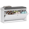 thumbnail image 1 of Banc de Couloir Rembourré Blanc avec Rangement pour Chaussures - Siège d'Entrée, Tablette Réglable pour 8 Paires, Design Compact pour Salon et Vestiaire, 1 of 7