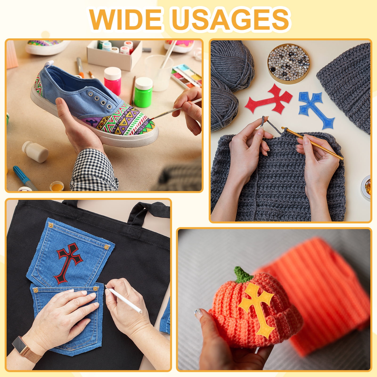 Uxcell Cross Iron on Patches, Embroidered Sew on Applique Repair Patch for Backpacks Clothing Shoes Hats DIY Black/Gold
